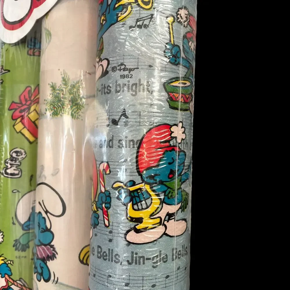 Vintage Smurf Gift Wrapping Paper 1982 Peyo Papercraft 3 Roll USA 6911 NOS Read